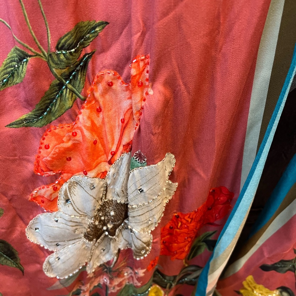 ARATTA Floral Coral Kimono with Teal Trim - Picture 3 of 5